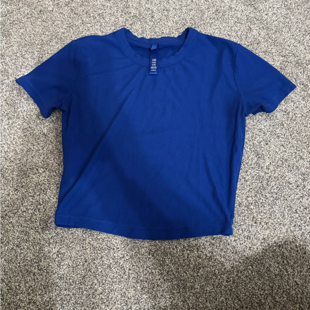 SKIMS Cobalt Blue Ribbed Crop Top
